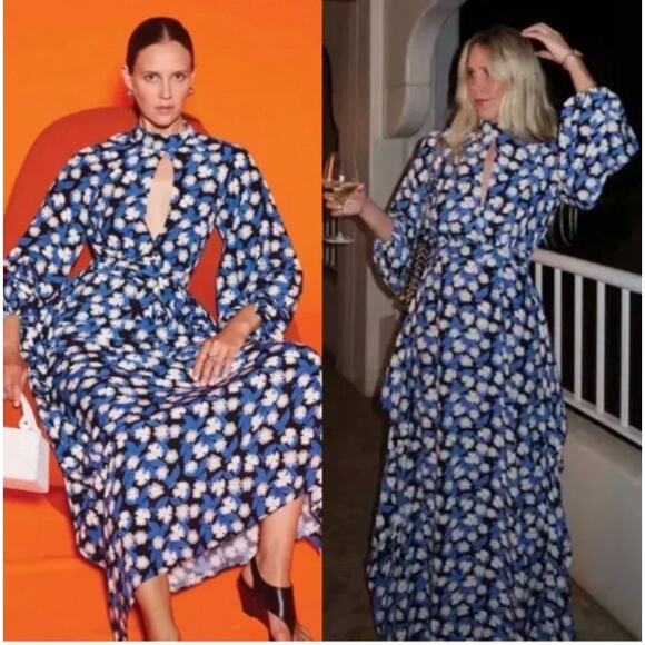 NEW $495 Staud Danica Maxi Dress White Acid Floral Open Back - Picture 1 of 9